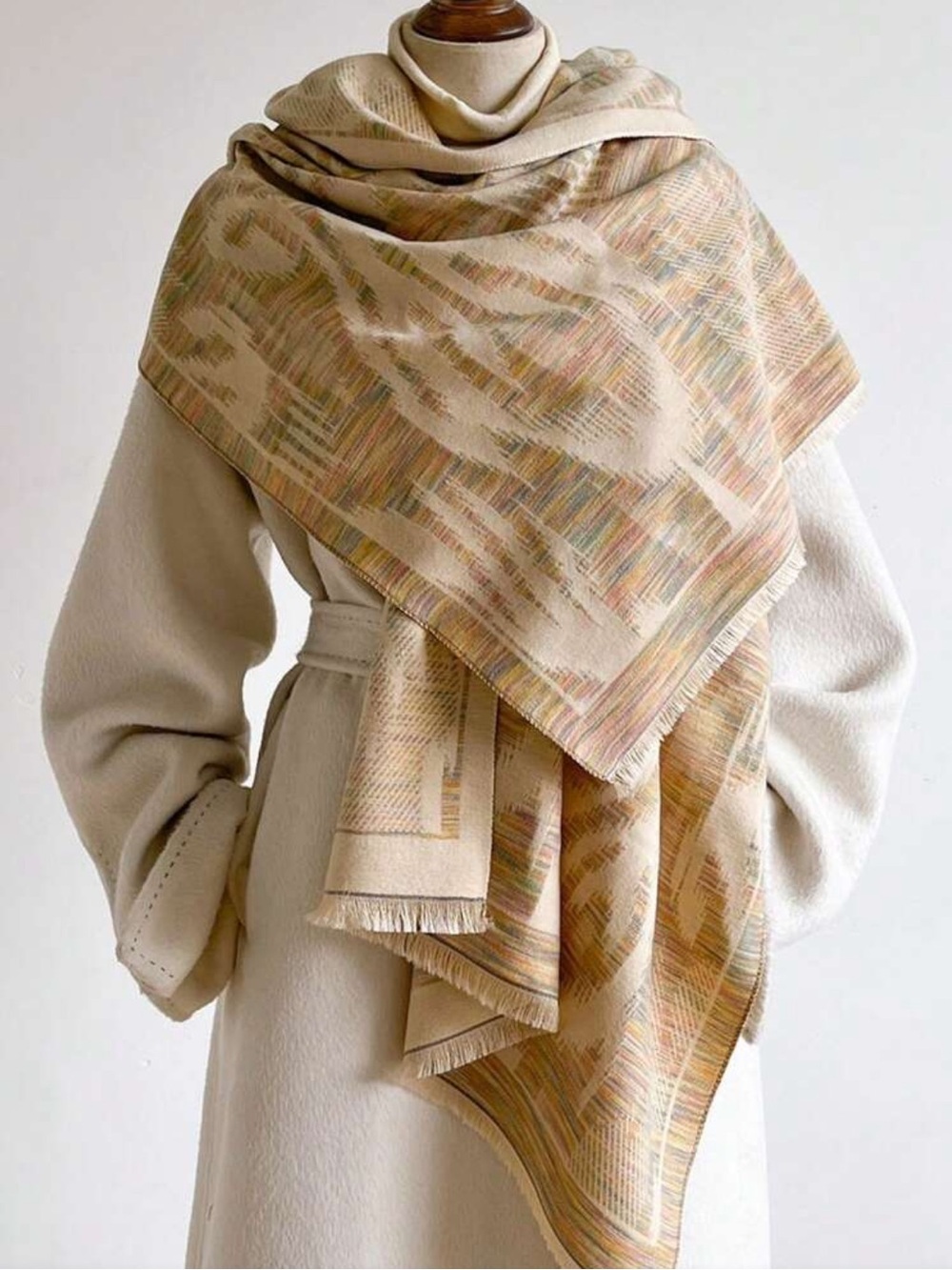 Stunning Faux Cashmere Multicolor Patterned Women's Scarf - Neutral Tones